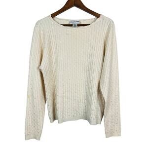 Pendleton Y2K Braided Scoop Neck Sequin Sweater Cable Knit Lightweight - L